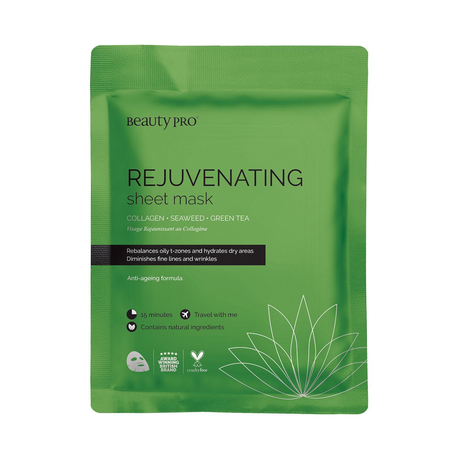BeautyPro REJUVENATING Collagen Sheet Mask with Green Tea Extract  1